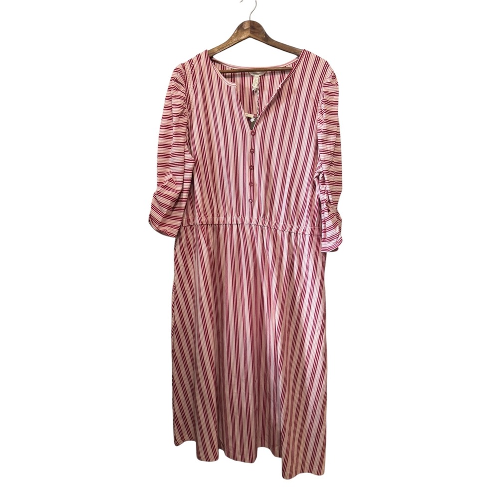 Matilda Jane Striped Midi Dress Women XXL Red Pink NWT Ruched Sleeve Dress